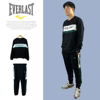 【滿千折百】EVERLAST 套裝 黑白綠 LOGO 大學T 棉長褲 男 4155100220 4155150220
