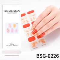 16 Strips Gel Nail Wraps Semi-cured Gel Nail Stickers Bronzing Gel Nail Phototherapy Leopard Manicure Stickers Full Cover