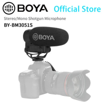 BOYA BY-BM3051S Stereo/Mono On-camera Condenser Shotgun Microphone for DSLRs Compact Camcorders Audio Recorders Streaming Vlog