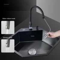 Small Apartment Large Single-slot Dishwashing Sink Nano Corner Kitchen Sinks 304 Stainless Steel Special-shaped Sink for Kitchen