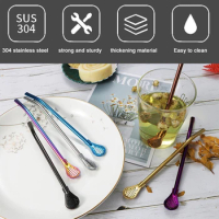 New Removable Stainless Steel Straw Filter Spoon Reusable Metal Straw Spoon Cocktail Stirrer For Drinking Loose Tea Ice Coffee