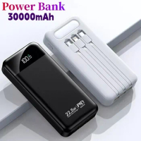 30000mah 22,5 W Schnell Lade Power Bank Mit LED-Taschenlampe Portable Mit Kabel Power Bank Mobile Power Bank