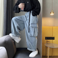 Houzhou quần jean rộng thùng thình quần denim nam quần ống rộng màu đen quần jean nam rộng rãi giản dị trang phục dạo phố Hàn Quốc hip hop Harajuku