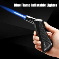 JOBON Windproof Blue Flame Gun Lighter Adjustable Flame Size Circulating Inflatable 360° Inverted Ignition Safety Lock Ignition