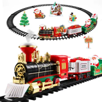 Toyvian Classic Christmas Train Set, Electric Train with Steam for Boys, Smokes, Sound&amp; Light, Including Railway Tracks,