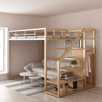小戶型復式上鋪鐵床公寓閣樓雙層多功能鐵藝床高低床省空間高架床