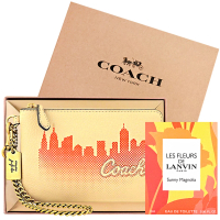 【COACH】Jennifer Lopez 聯名款荔枝紋皮革金屬鍊帶手拿包+LANVIN 浪凡 豔陽木蘭隨身小香水(奶茶色)