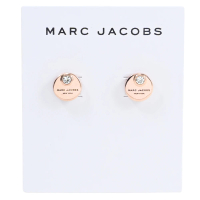 【MARC JACOBS 馬克賈伯】圓形經典品牌LOGO水鑽時尚耳環(玫瑰金)