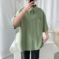 เสื้อวันเล่นสงกรานต์  เสื้อผ้าสงกรานต์คนอ้วนMen's polo shirt, five-quarter sleeves, loose fit, versa