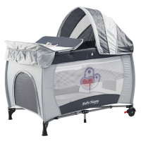 POPO 雙層安全嬰兒床(具遊戲功能)(淺灰)附贈尿布台、遮光罩與蚊帳