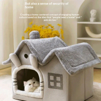 Detachable Washable Cat House Dog House Universal Enclosed Cat House Villa Winter Warm Cat Dog House