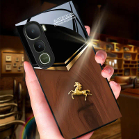 เคสโทรศัพท์, สำหรับ vivo Vivo Y400 5G, พิมพ์ลายไม้และการออกแบบม้าโกลเด้น, เคสกระจกนิรภัยแบบมันวาว, ฝ