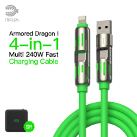สายชาร์จ USB หลายแบบ mfish Universal 4-in-1 พร้อม USB A Type C Lightning-MAX 240W ชาร์จเร็วและซิงค์ข