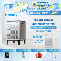 【Coway】18坪 雙重防禦APP智能空氣清淨機AP-1515G(超值買一送一 送10坪客製強禦清淨機AP-1018F)