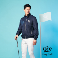 【KING GOLF】男款鋪棉厚款立領拉鍊高爾夫球夾克外套-深藍色