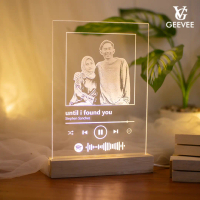Lampu Tidur AESTHETIC Akrilik Custom Spotify IG Style LED Stand Kayu Kado Pernikahan, Ulang Tahun, W