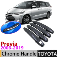 Black Carbon Fiber Door Handle Cover for Toyota Previa Tarago Estima Aeras XR50 2006~2019 Accessories Stickers Trim Set Chrome
