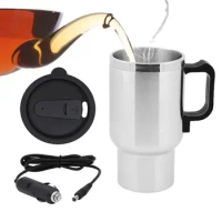 450ML 12V Electric Water Kettle Car Thermal Mug Stainless Steel Car Heating Cup Milk Tea Coffee Mug Car Travel Thermoses Bottle