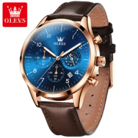 OLEVS 2882 Quartz Business Watch Round dial Genuine Leather Watchband Chronograph Calendar