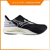 Mizuno Wave Rider 29, Unisex Running Shoes, Black / White / MORELIA Gold - Sepatu Lari Pria dan Wani