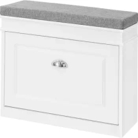 FSR82-K-W, White Hallway Shoe Bench, Shoe Rack, Shoe Cabinet with Flip-Drawer and Seat Cushion