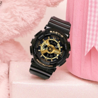 【CASIO 卡西歐】BABY-G 黑金時尚雙顯腕錶 43.3mm(BA-110X-1A)