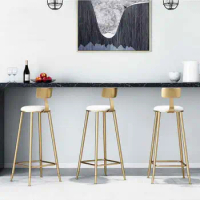 Nordic Simple Gold Bar Chair Dessert Shop Coffee Restaurant Lounge Chair Backrest High Stool Bar Bar Stool