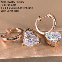 Real 10K Solid Gold Women Drop Earrings 0.5 1 2 3 4 5 Carat Heart Moissanite Diamond Drop Clip Earrings 3 Claws Trendy