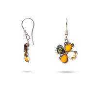 MILLENNE Multifaceted Baltic Amber 4 Leaf Clover Silver Daily Hook Earrings with 925 Sterling Silver