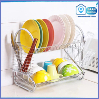 ถูกที่สุด บ้านก๊อกก๊อก ที่คว่ำจานสแตนเลส 2 ชั้น S shape 40*37*25 CM พร้อมที่คว่ำแก้ว 6 ใบ ชั้นวางจาน