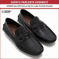 SEPATU PARLENTE EVERBEST NYAMAN dan GAYA Pansus Slip On Loafer Pria Kulit Branded EM96 45 Hitam
