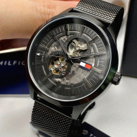 【Tommy Hilfiger】TommyHilfiger手錶型號TH00030(黑色錶面黑錶殼深黑色米蘭錶帶款)