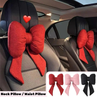 Bantal leher kereta “A Like” yang comel dengan riben merah jambu, universal dan anti keletihan; sesu