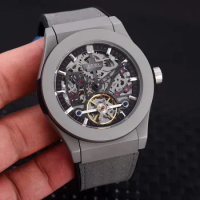 Luxury New Men Black Blue Titanium Leather Automatic Mechanical Tourbillion Watch Fashion Watches