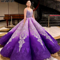 Luxury Gradient Purple Evening Dresses Lace Applique Beading Classic Prom Gowns Mexican Girls Quinceanera Dress