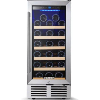 BODEGA 15 Inch Wine Cooler Under Counter, 26 Bottles Mini Fridge Wine Cooler Refrigerator, with Double-Layer Glass Door,Temperat