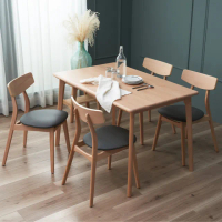 【H&amp;D 東稻家居】日式造作簡約櫸木餐桌椅組-1桌4椅(餐椅 餐桌 一桌四椅 桌椅組 餐桌組)