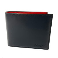 COACH 男款8卡對折短夾附活動式證件夾(深藍/紅)