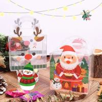 20Pcs Transparent PVC Christmas Gift Box Santa Claus Christmas Apple Box Candy Bag 2024 New Year Party Kids Gift Packaging Decor