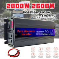 Pure Sine Wave Inverter 2000W 2600W DC 12V 24V 48V 60V To AC 110V 220V Voltage Converter Doule Digital Display Transformer Power