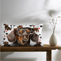 Dachshund Pillow Shams Set of 2 Cute Black and Red Paws Bed Pillow Cases Soft Decorative Pillow Covers