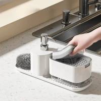 Portable Soap Liquid Dispenser Soap Box Kitchen Detergent Press Box with Sponge Press Automatic Liquid Dispenser Kitchen Tools