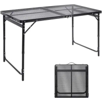 OEING Picnic Table 4Ft Grill Table Mesh Top Light Weight Portable Table for Outdoor Indoor Grill BBQ Travel Barbucue Beach