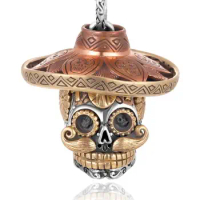 Retro Punk Straw Hat Skull Metal Pendant Necklace for Men Personalized Motorcycle Riding Jewelry Gift