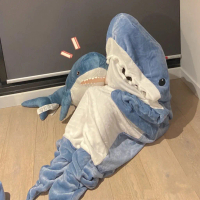 [Malaysia Stock] Shark Onesie Pajamas Blanket Sleeping Bag Flannel Material for Kids & Adults Fun Pa