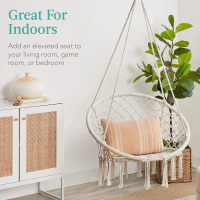 Rattan Hanging Swing Egg Chair, Aluminum Frame and UV Resistant Cushion, Indoor Outdoor Patio Porch