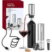 Bottle Opener Set 4-in-1 Set with Rechargeable Bottle Opener, Rechargeable Wine Decanter Pourer, Foi