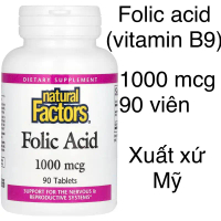 [MỸ] Viên Folic acid (vitamin B9) 1000 mcg 90 viên Natural Factors