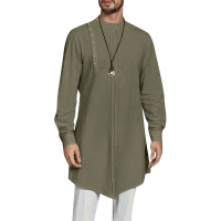 JGYMens Muslim pakaian Muslim jubah Arab tengah jubah lengan panjang bersulam poket baju panjang jubah kot baju lelaki pakaian doa