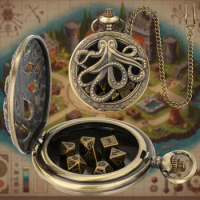 7 PCS DND Dice with Vintage Pocket Watch Cases for dnd with 39cm chain Hollow clock gear pocket watch DND dice Gifts Board Game